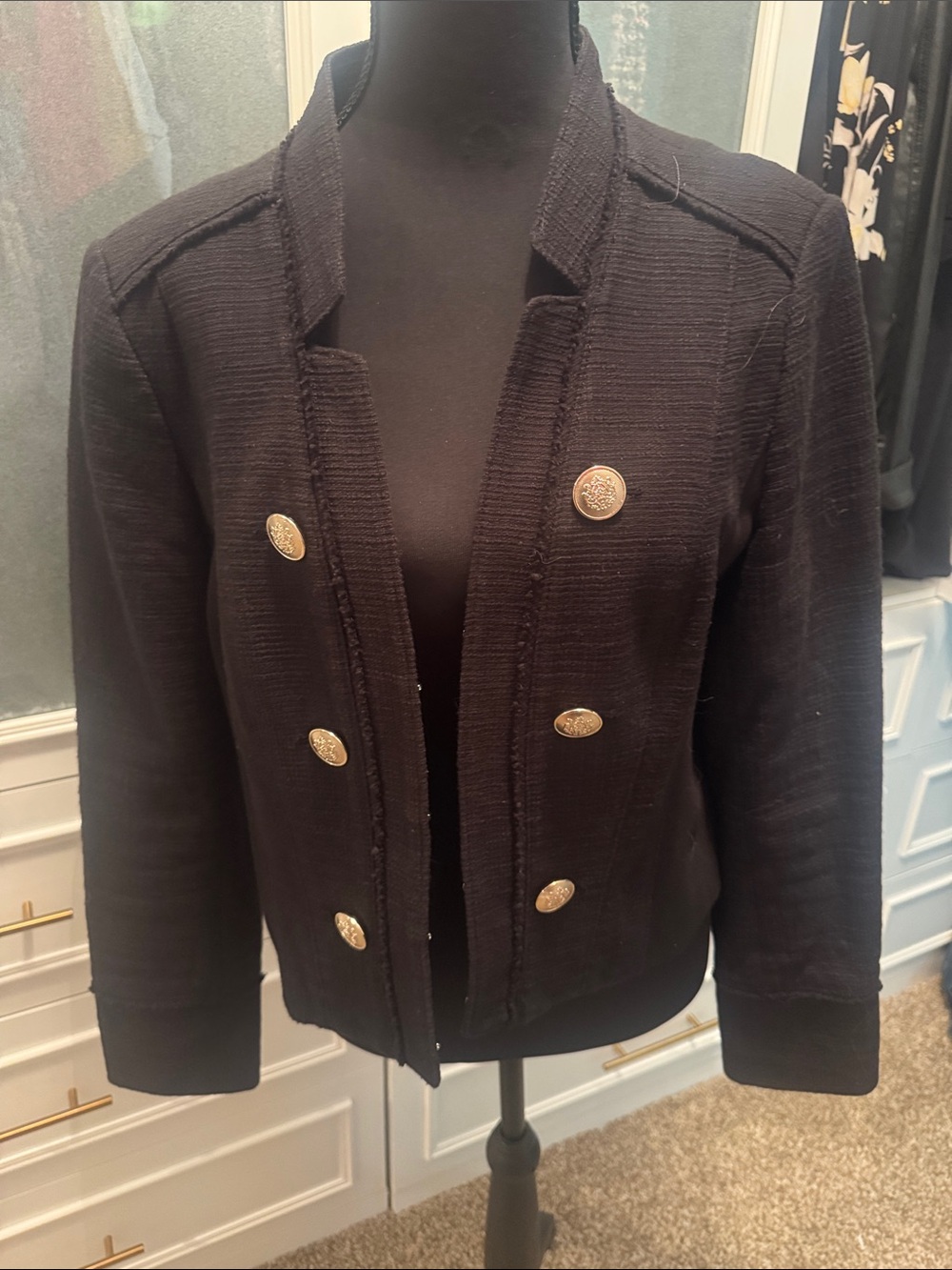 White House Black Market Black Double-Breasted Jacket with Gold Buttons